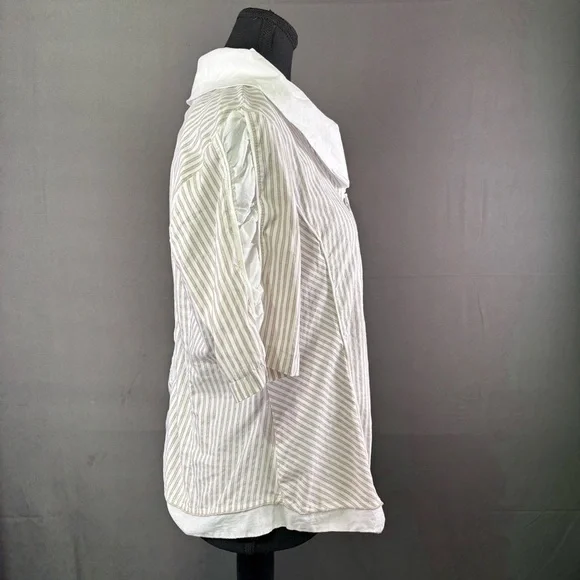 VTG Crisca Escada Blouse Women’s L Pinstripes Ruffle Buttons Academia White Gray - Picture 4 of 11